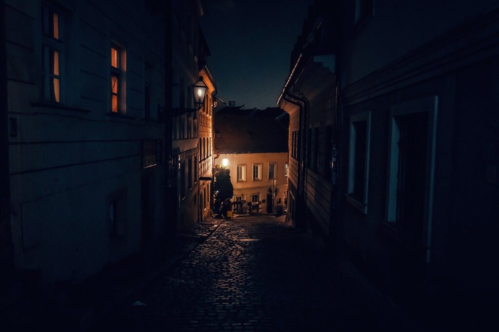 street in night with dim lights