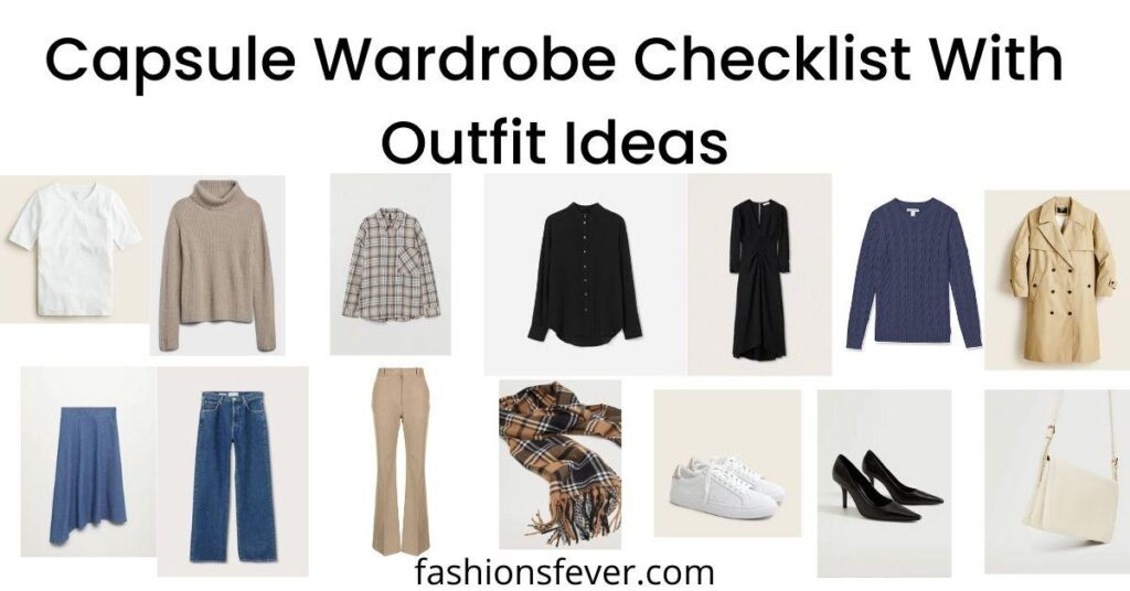 capsule wardrobe checklist with outfit ideas