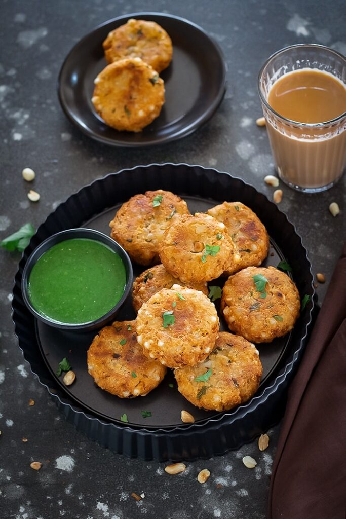 Sabudana Vada in a plate with chutney