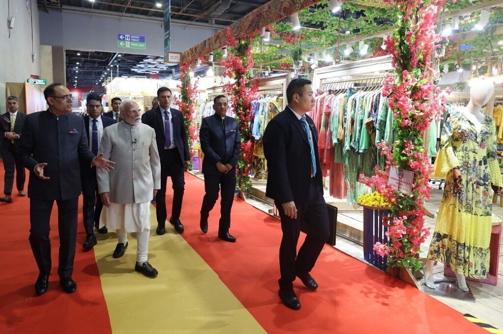 PM Narendra Modi visits CMAI pavilion at Bharat Tex 2025