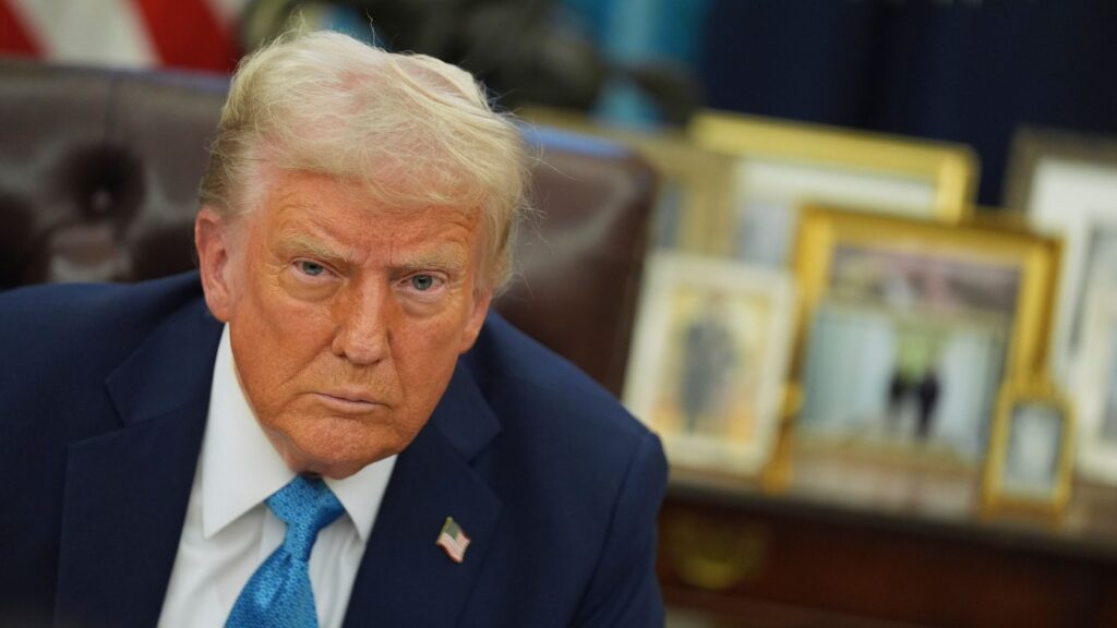 President Donald Trump speaks to reporters. Pic: AP Photo/Evan Vucci