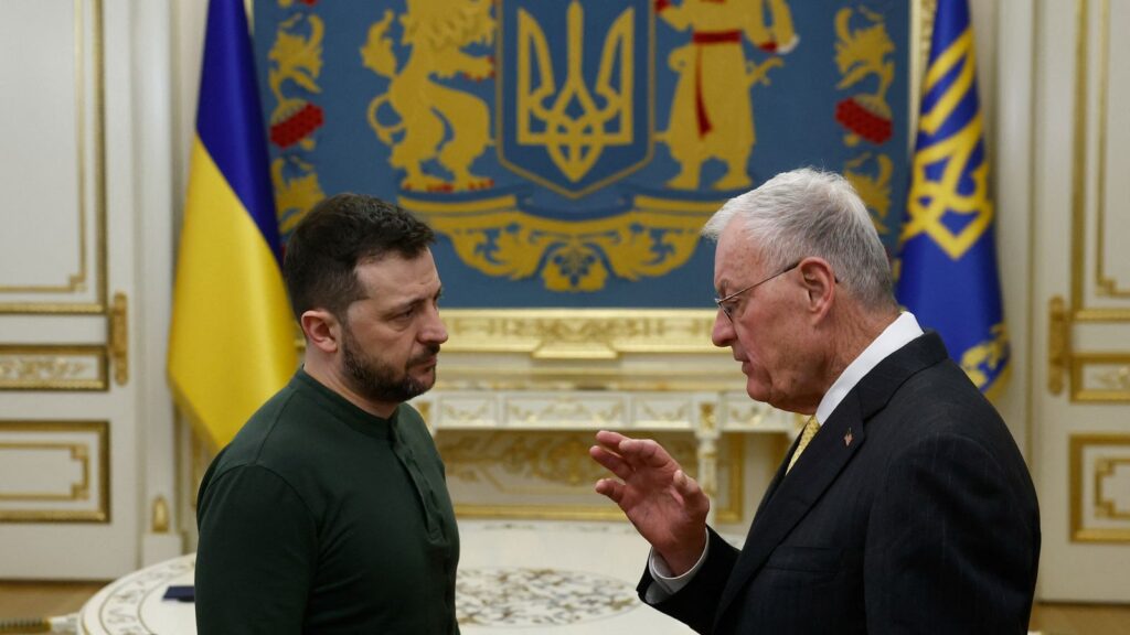 U.S. Special Envoy to Ukraine and Russia Keith Kellogg meets with Ukrainian President Volodymyr Zelenskiy, amid Russia's attack on Ukraine, in Kyiv, Ukraine, February 20, 2025. REUTERS/Thomas Peter