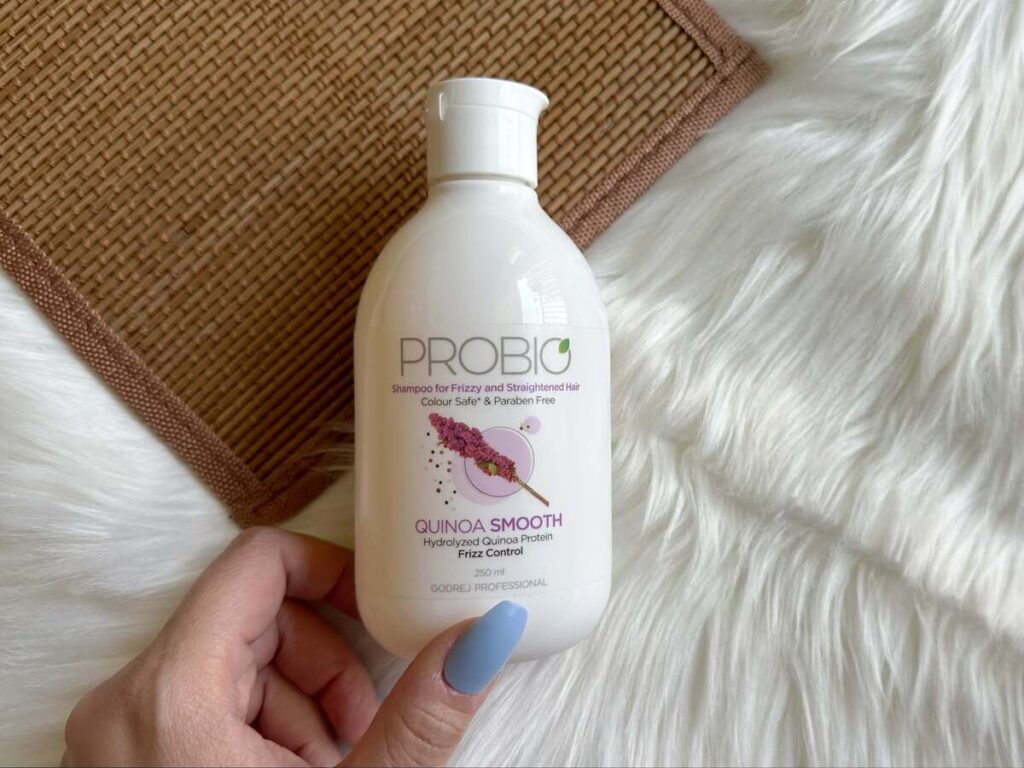 bottle of godrej professional probio quinoa smooth shampoo