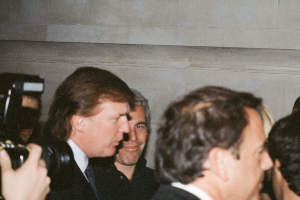 Donald Trump and financier Jeffrey Epstein attend a Victoria's Secret Angels event sponsored by Rogers & Cowan at the club Duvet on 21st Street in New York City, New York on April 9, 1997.
