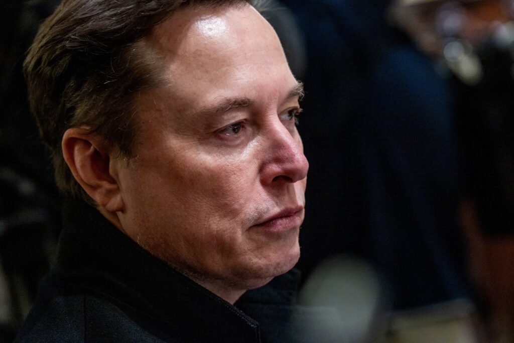 Elon Musk, CEO of Tesla, during a cabinet meeting at the White House in Washington, DC, US, on Thursday, April 10, 2025.