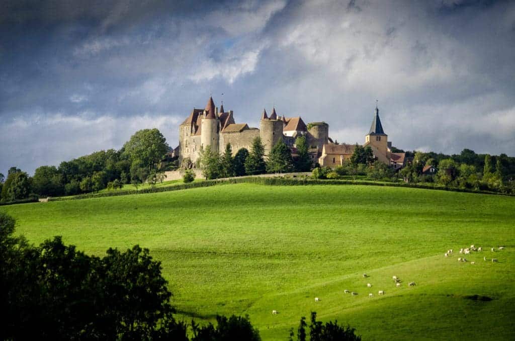 The Great European Summer: Chateauneuf Fort and Canal de Bourgogne valley in Cote d'Or department at Bourgogne Franche Comte region,  Burgundy, France.