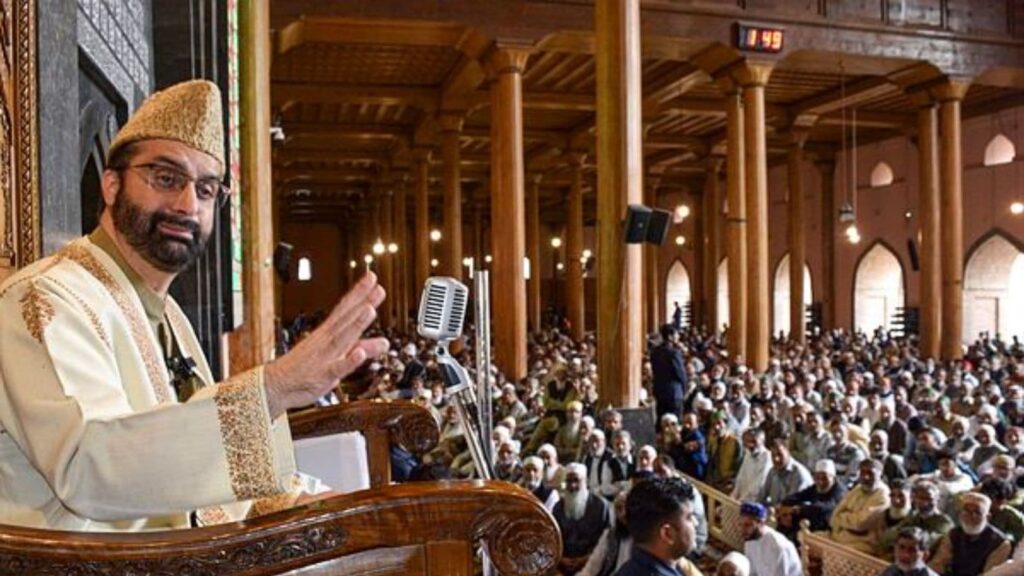 Hurriyat Conference Chairman and Chief Cleric of Jammu and Kashmir Mirwaiz Umar Farooq delivers a sermon at Jamia Masjid, in Srinagar, Friday, May 2. (PTI Photo)