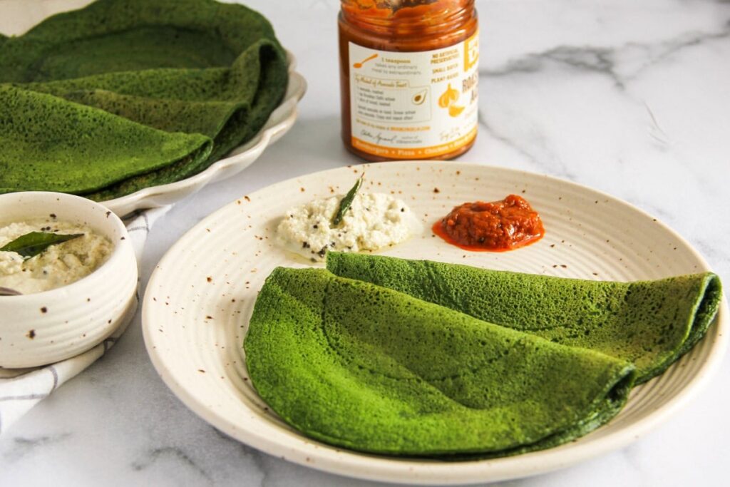 Spinach Chilla with Oats and Masoor Dal