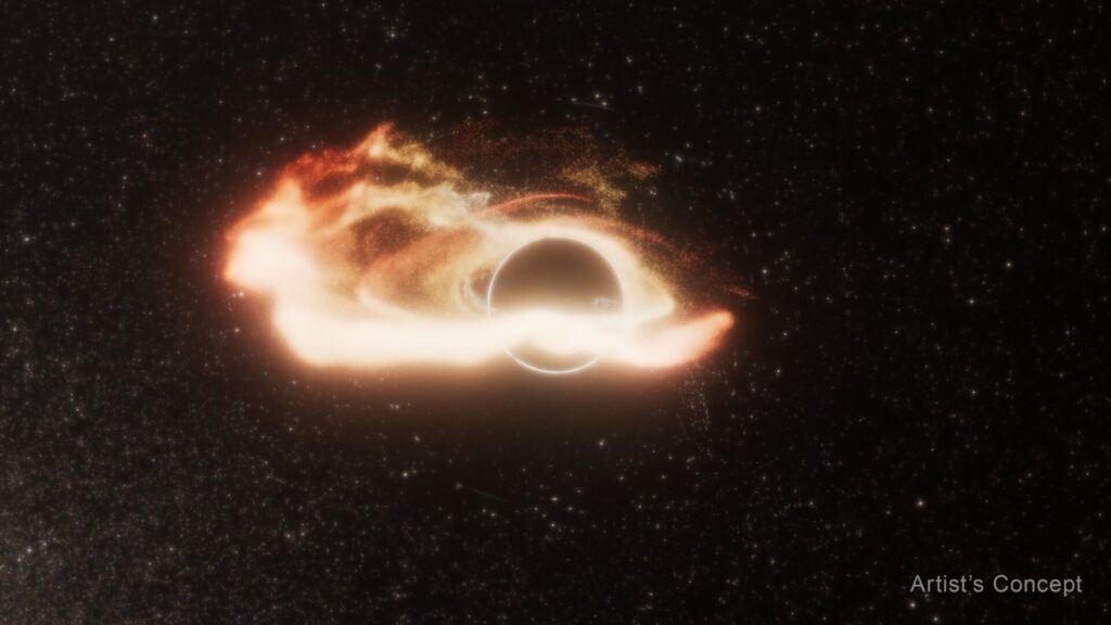 An artist's concept of a star's remnants forming a disk around a black hole.