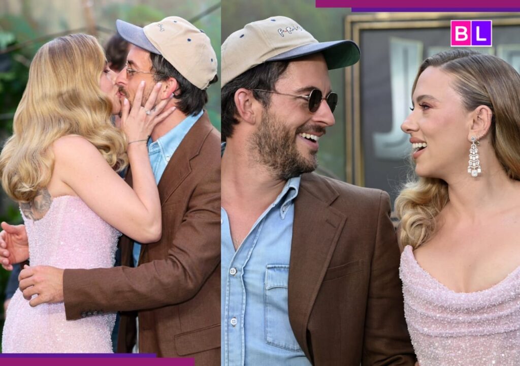 Scarlett Johansson kisses Jonathan Bailey on lips during Jurassic World premiere