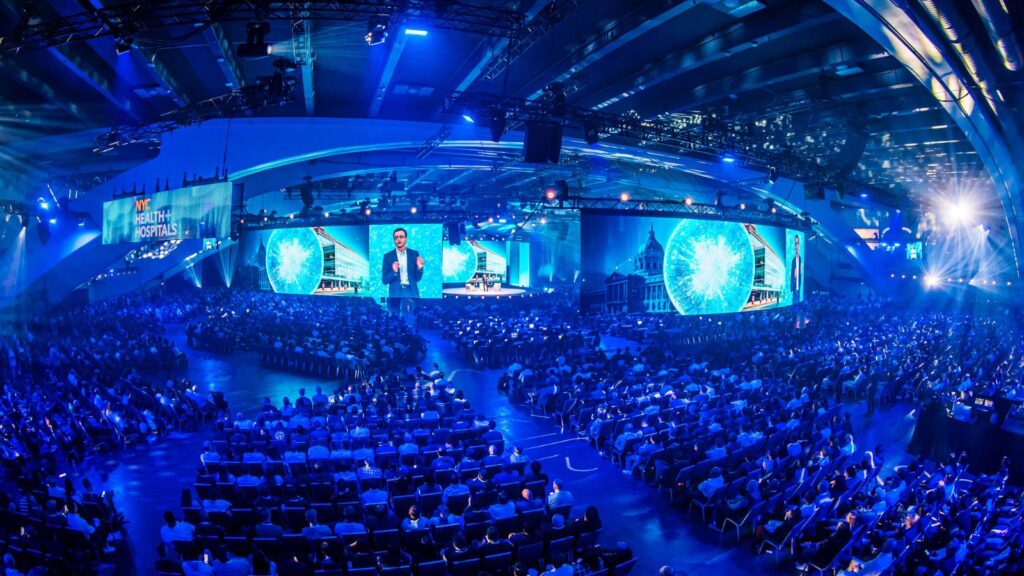 Snowflake CEO Sridhar Ramaswamy addressing the packed Moscone Centre during the company’s 2025 summit in San Francisco. (Express Image/Snowflake)